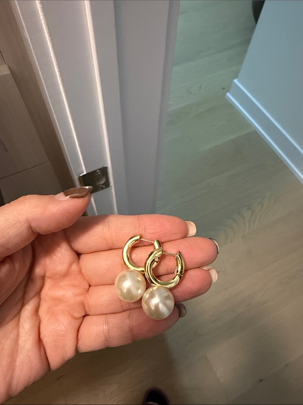 Gold Hoop Earrings with Pearl Drops - Women Jewelry
